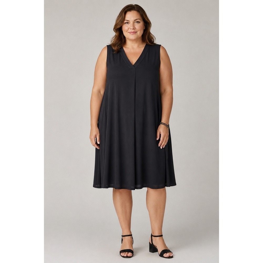 Alfani V-Neck Sleeveless Dress 20W Black Easy Pieces‎ A-Line Classic Minimalist